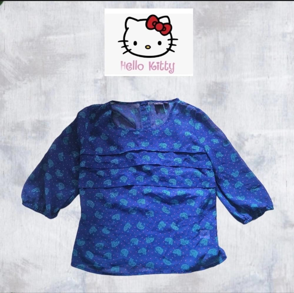 Hello Kitty by sanrio Sheer Top  Hearts All Over Print Lightweight